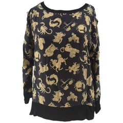 Retro Salvatore Ferragamo black zodiac signs silk t-shirt