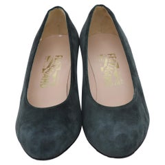 Salvatore Ferragamo Block-Heel Pumps in Olive Suede