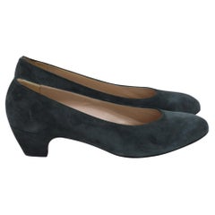 Salvatore Ferragamo Block-Heel Pumps in Olive Suede