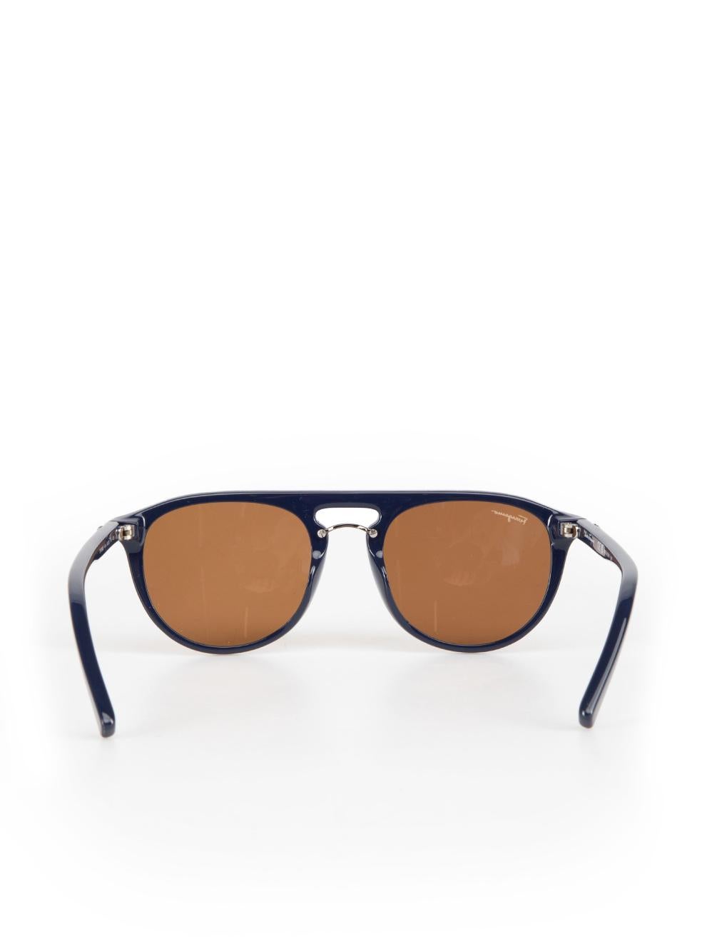 Salvatore Ferragamo Blue Aviator Amber Lens Sunglasses In New Condition For Sale In London, GB