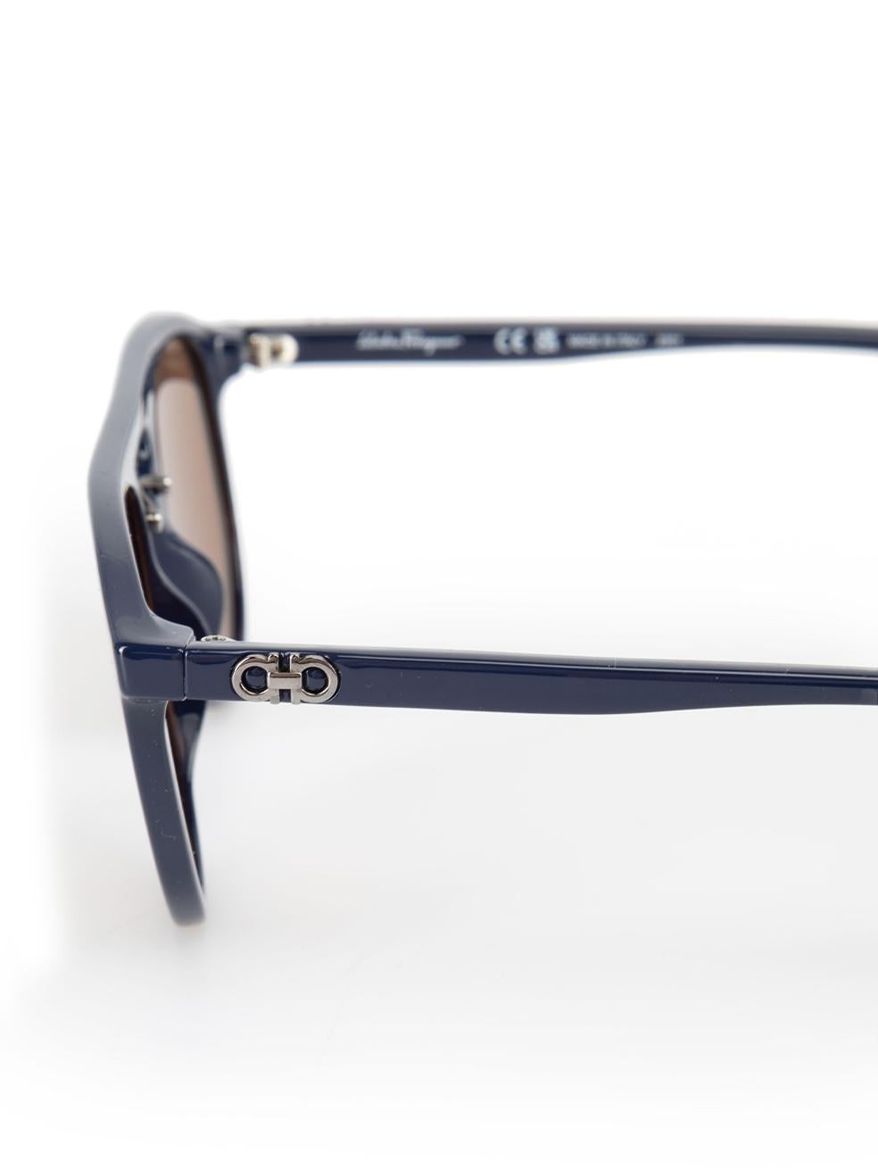 Salvatore Ferragamo Blue Aviator Amber Lens Sunglasses For Sale 1
