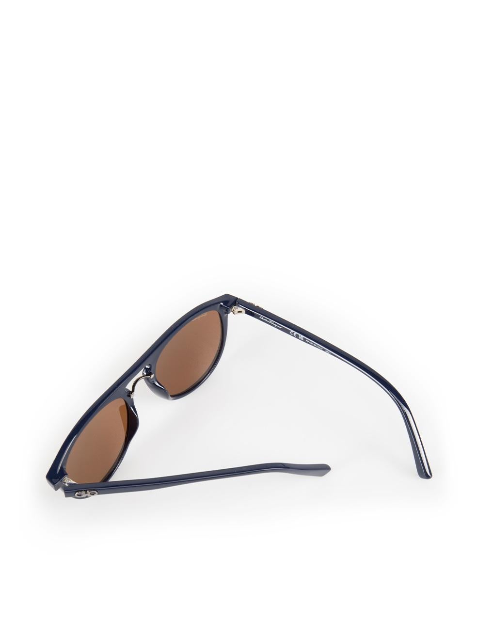 Salvatore Ferragamo Blue Aviator Amber Lens Sunglasses For Sale 2