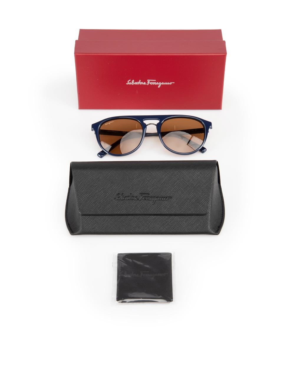 Salvatore Ferragamo Blue Aviator Amber Lens Sunglasses For Sale 3