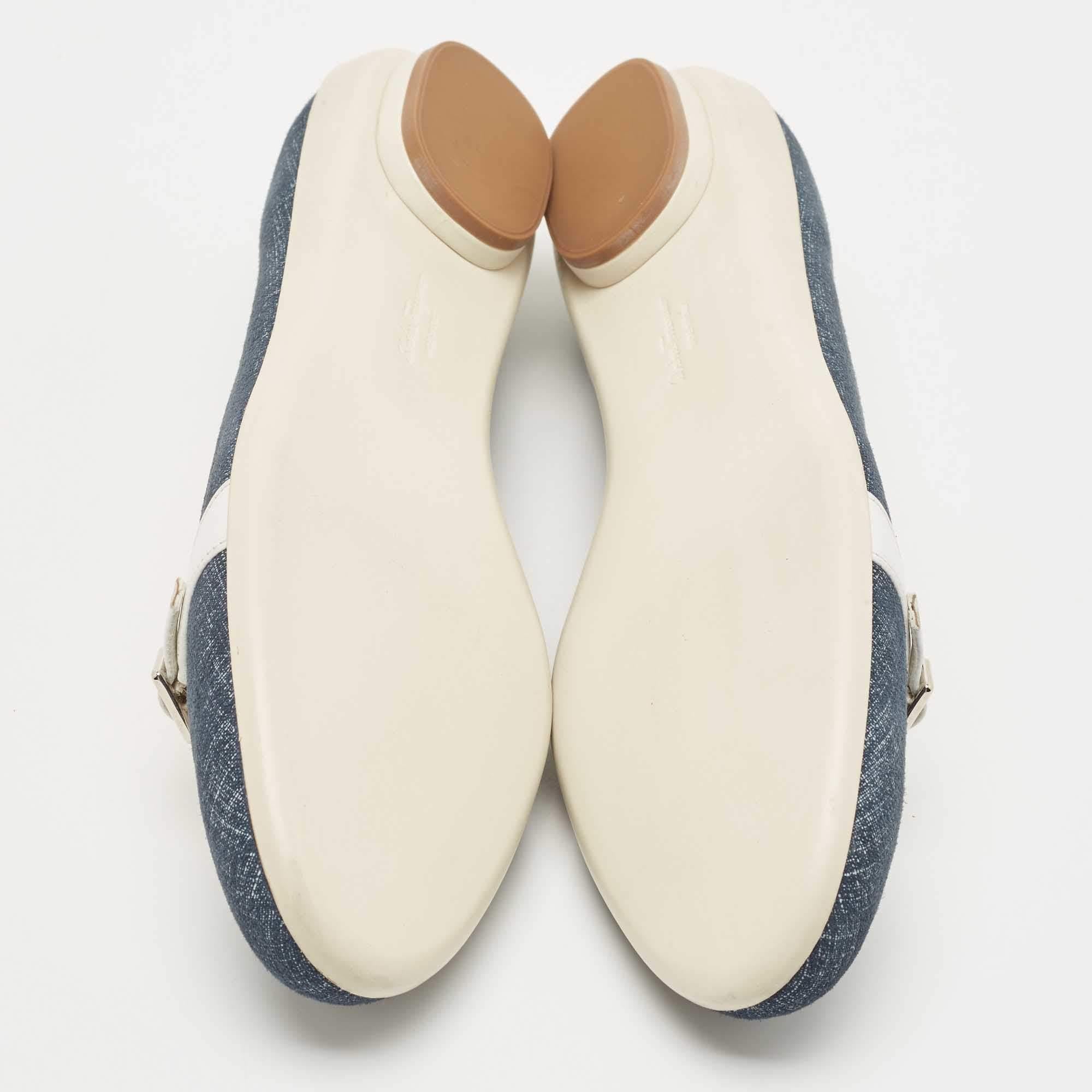 Salvatore Ferragamo Blue Demin and Leather Audrey Ballet Flats Size 40.5 For Sale 1