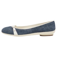 Salvatore Ferragamo Blue Denim and Leather Audrey Ballet Flats Size 35.5