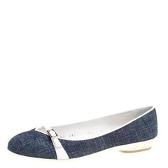 Salvatore Ferragamo Blue Denim Audrey Ballet Flats Size 35.5