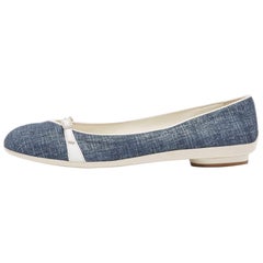 Salvatore Ferragamo Blue Denim & Leather Audrey Buckle Ballet Flats Size 40.5