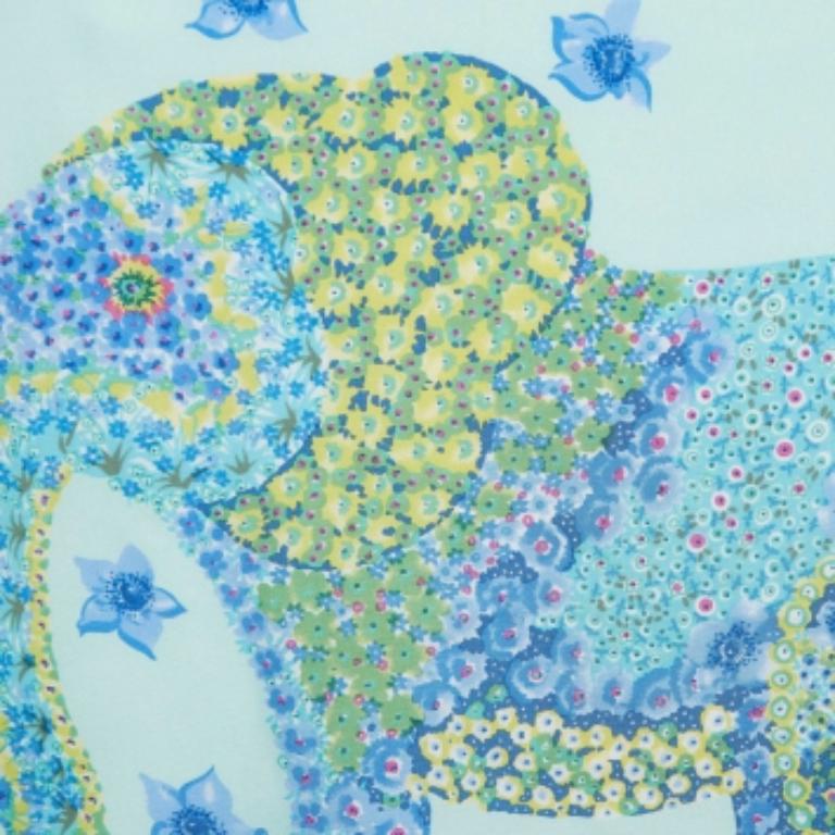 Salvatore Ferragamo Blue Floral Elephant Print Silk Square Scarf 1