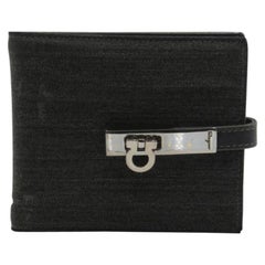 Salvatore Ferragamo Blue Grey Fabric& Leather Gancini Logo Wallet SF-W0930P-0413