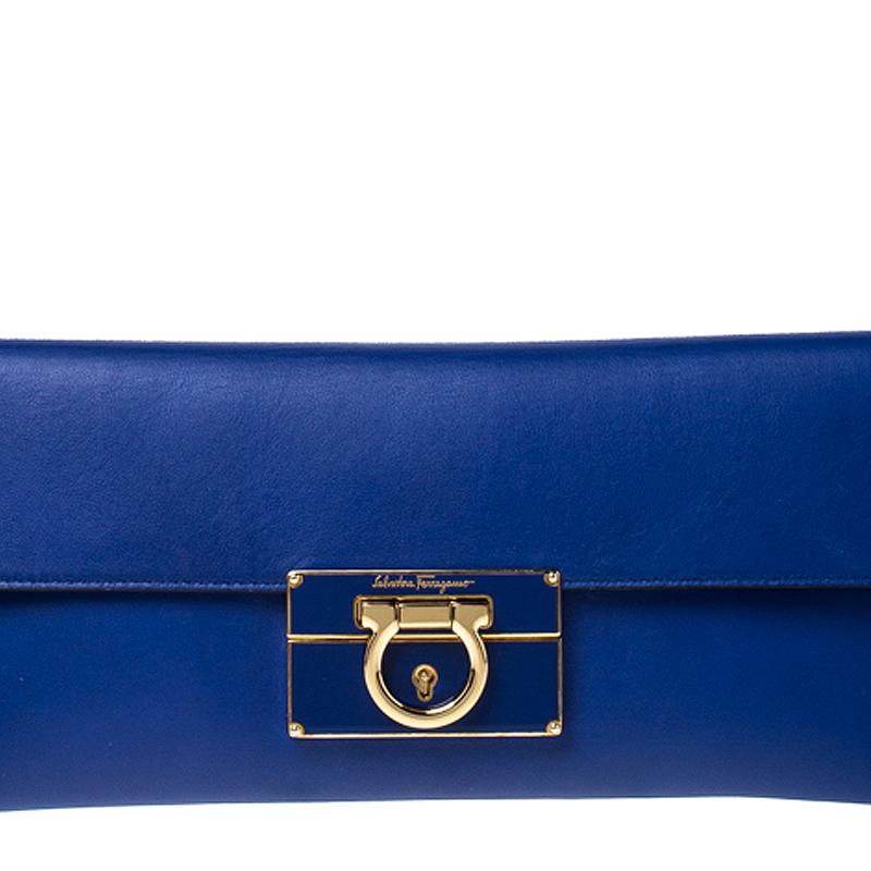 Women's Salvatore Ferragamo Blue Leather Afef Gancio Clutch