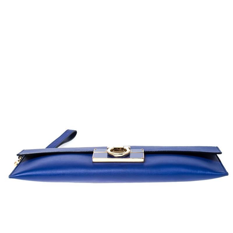 Salvatore Ferragamo Blue Leather Afef Gancio Clutch 2