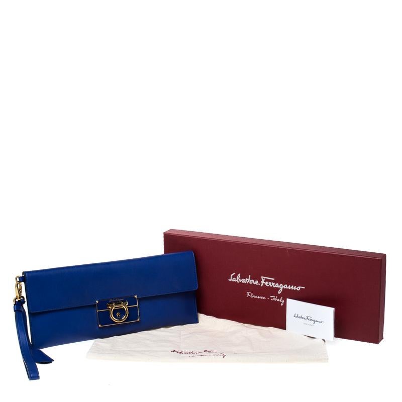 Salvatore Ferragamo Blue Leather Afef Gancio Clutch 4