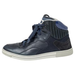 Salvatore Ferragamo Blue Leather and Mesh High Top Sneakers Size 41