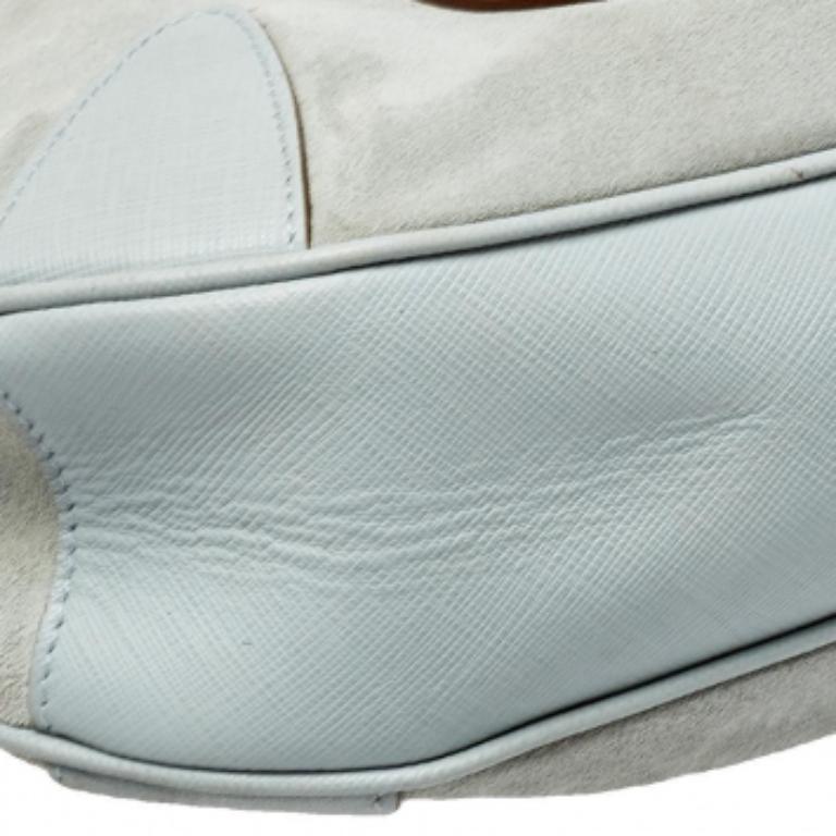 Gray Salvatore Ferragamo Blue Leather and Suede Shoulder Bag For Sale