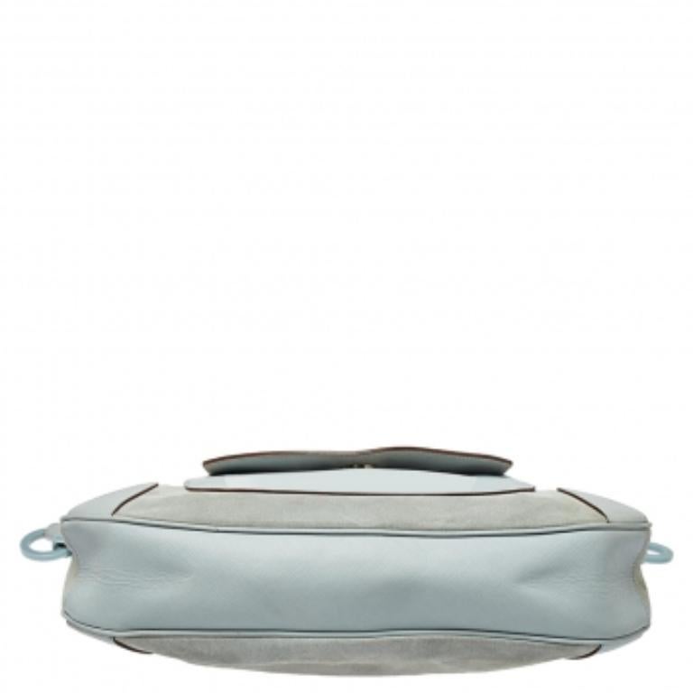 Salvatore Ferragamo Blue Leather and Suede Shoulder Bag For Sale 3