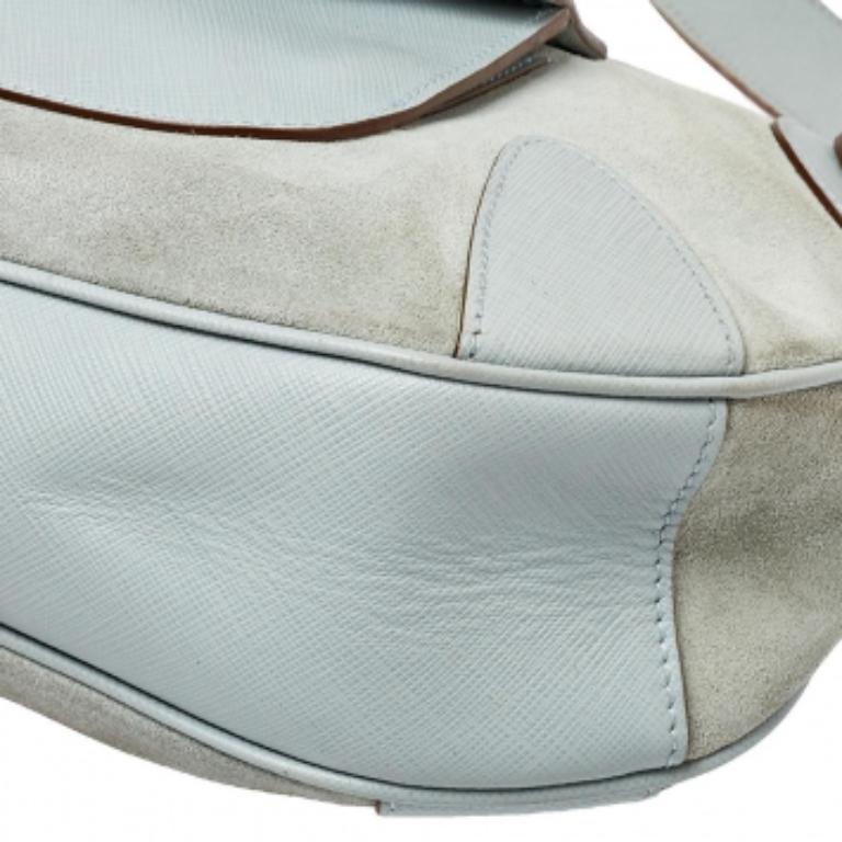 Salvatore Ferragamo Blue Leather and Suede Shoulder Bag For Sale 4