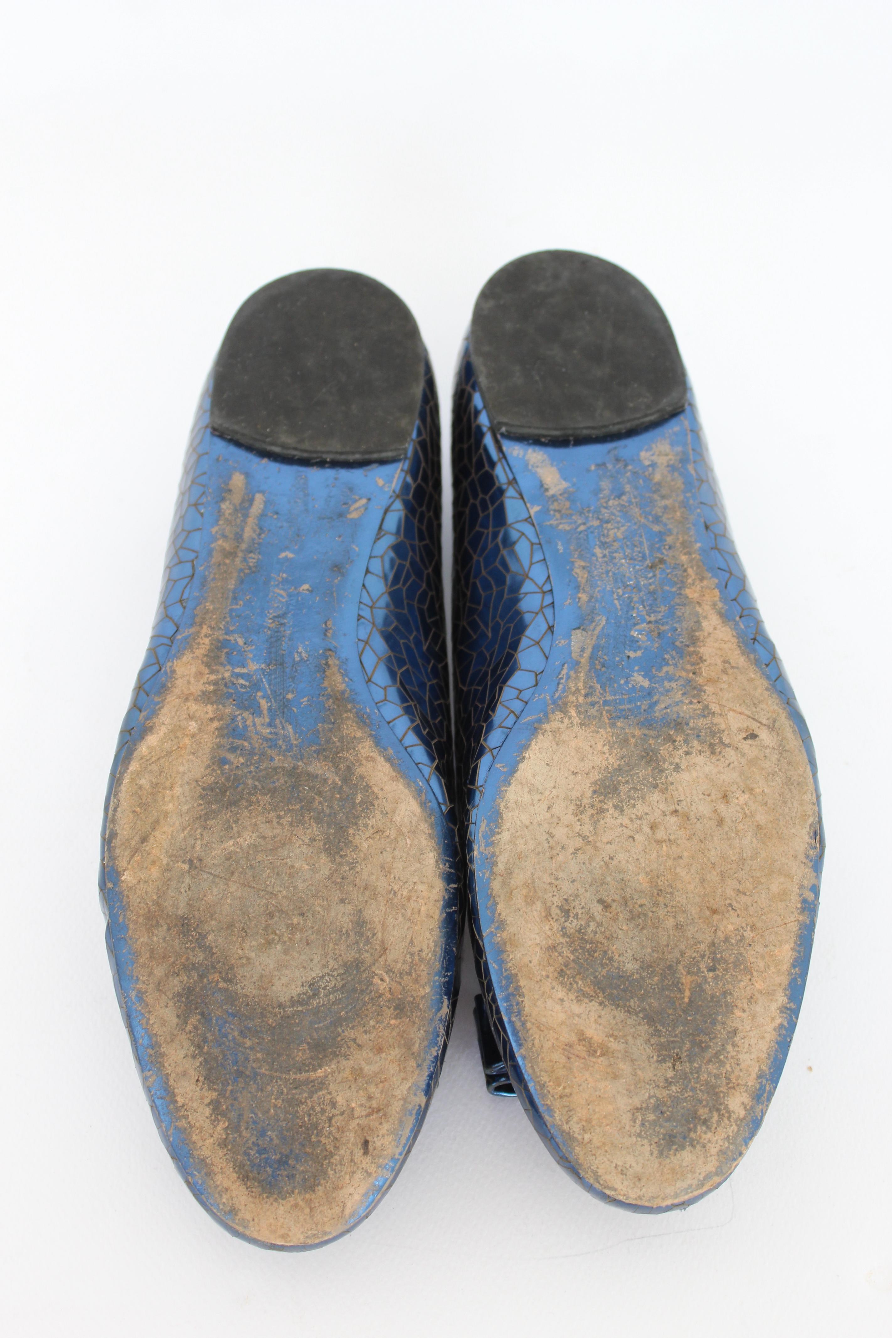 Gray Salvatore Ferragamo Blue Leather Ballerina Shoes Varinamosa