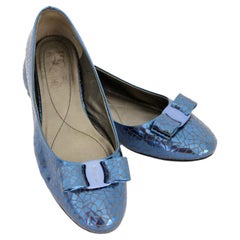 Used Salvatore Ferragamo Blue Leather Ballerina Shoes Varinamosa