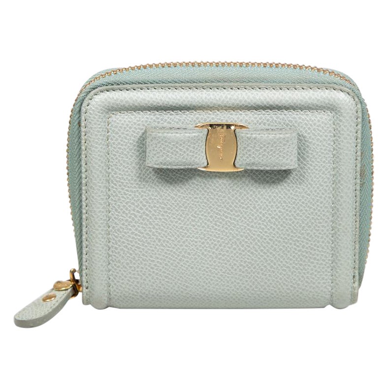 Salvatore Ferragamo Blue Leather Bow Detail Wallet For Sale