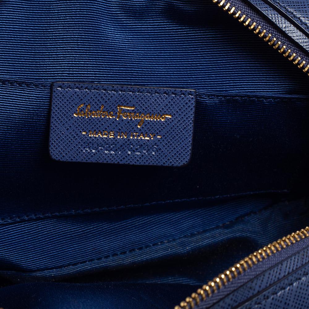 Salvatore Ferragamo Blue Leather Double Gancini Shoulder Bag 5