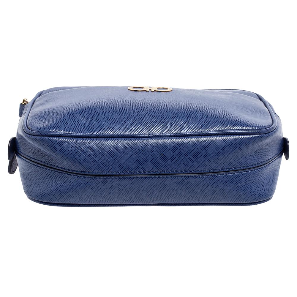 Women's Salvatore Ferragamo Blue Leather Double Gancini Shoulder Bag