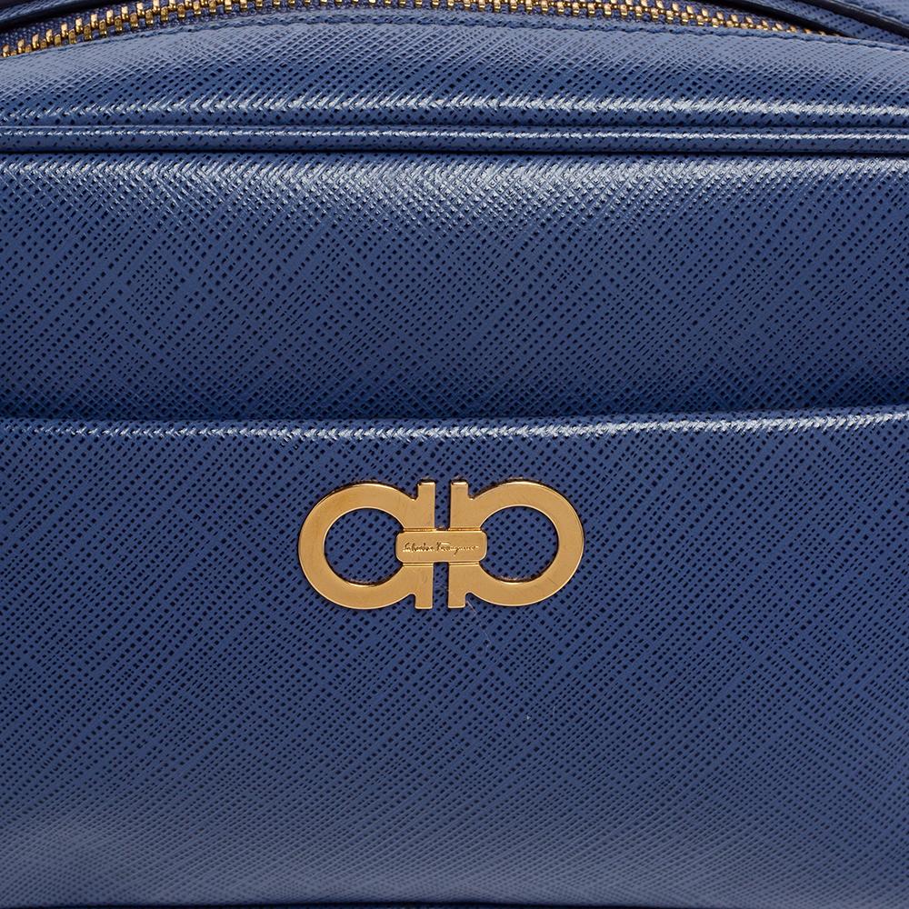 Salvatore Ferragamo Blue Leather Double Gancini Shoulder Bag 1