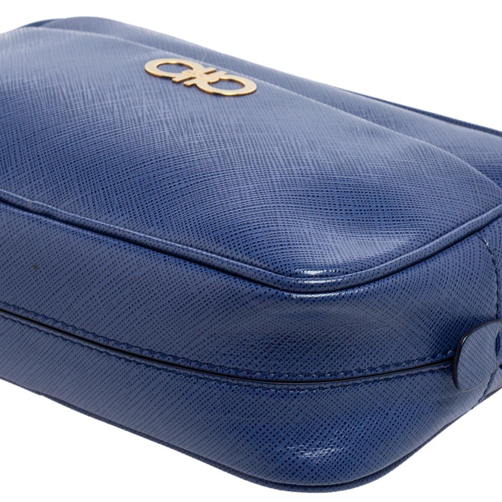 Salvatore Ferragamo Blue Leather Double Gancini Shoulder Bag 2