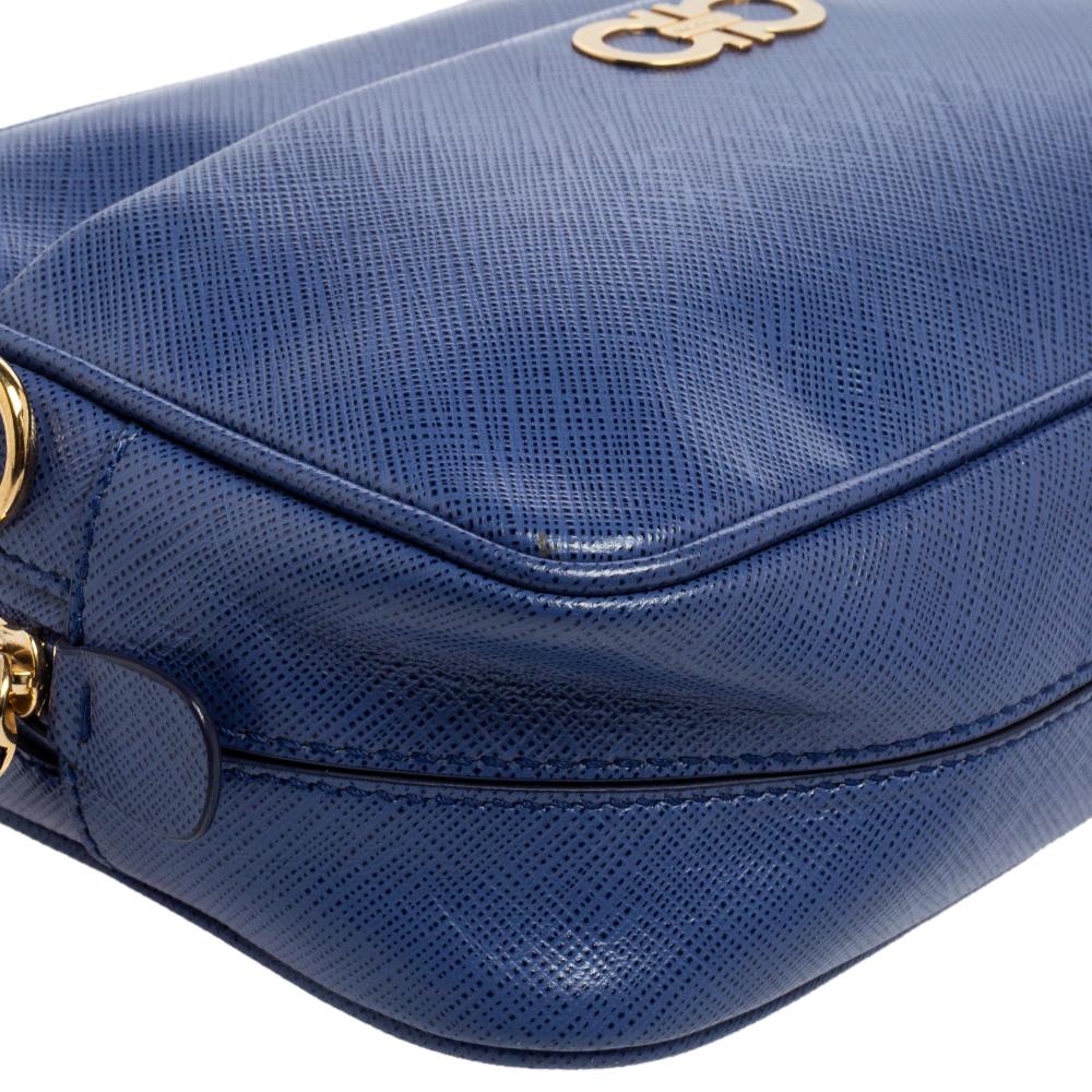 Salvatore Ferragamo Blue Leather Double Gancini Shoulder Bag 3