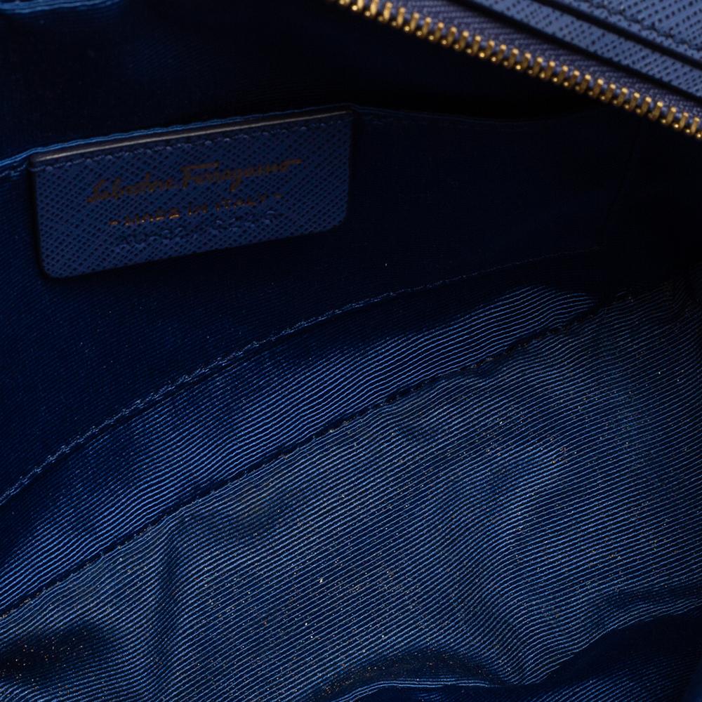 Salvatore Ferragamo Blue Leather Double Gancini Shoulder Bag 4