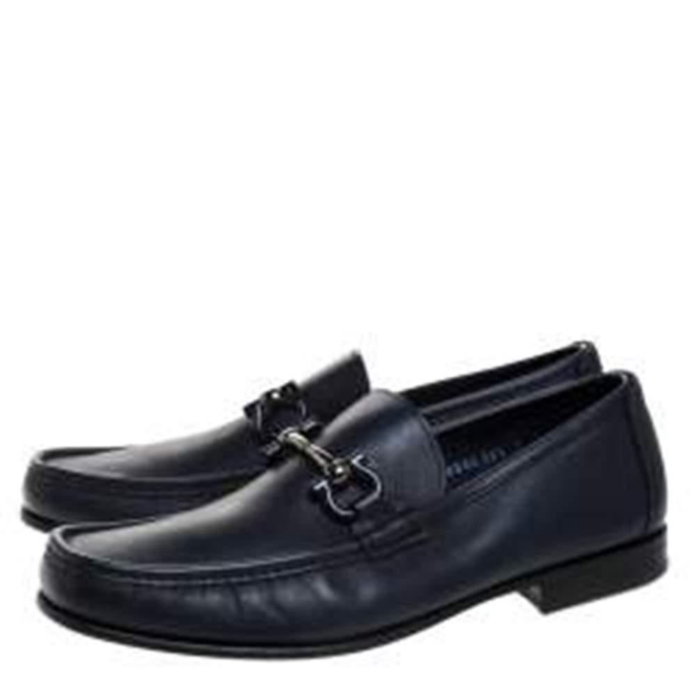 Salvatore Ferragamo Blue Leather Gancini Bit Loafers Size 41 at 1stDibs
