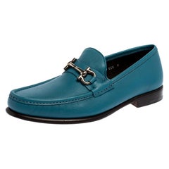 Salvatore Ferragamo Blue Leather Gancini Bit Loafers Size 43