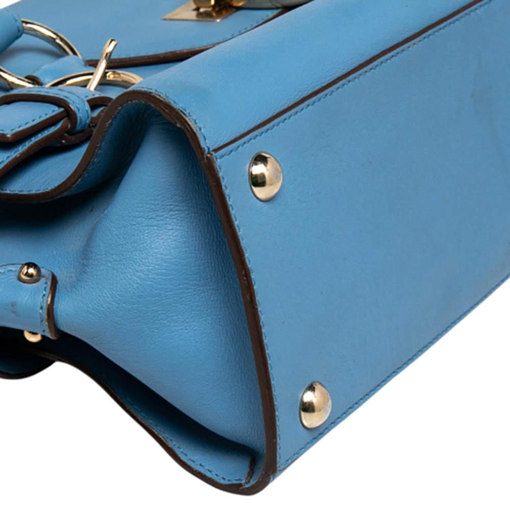 Salvatore Ferragamo Blue Leather Gancini Satchel For Sale 6