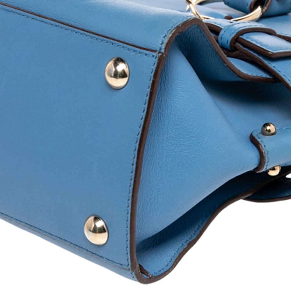 Salvatore Ferragamo Blue Leather Gancini Satchel For Sale 4