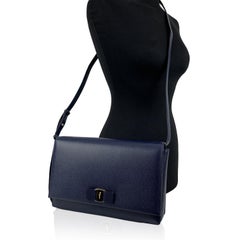 Salvatore Ferragamo Blue Leather Ginny O Bow Large Shoulder Bag