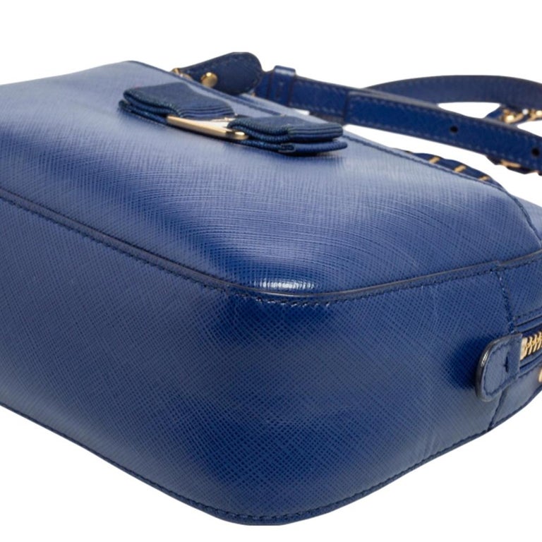 Salvatore Ferragamo Blue Leather Lydia Camera Bag For Sale at 1stDibs