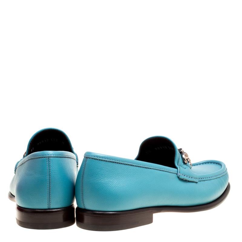 Men's Salvatore Ferragamo Blue Leather Mason Gancio Bit Loafers Size 43.5