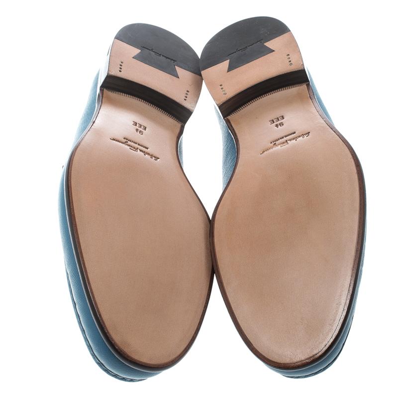 Salvatore Ferragamo Blue Leather Mason Gancio Bit Loafers Size 43.5 1