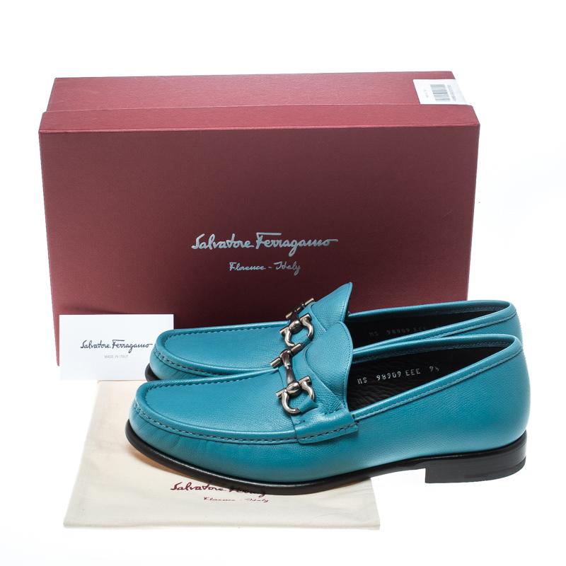 Salvatore Ferragamo Blue Leather Mason Gancio Bit Loafers Size 43.5 3