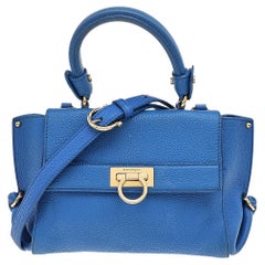 Salvatore Ferragamo Blue Leather Medium Sofia Top Handle Bag