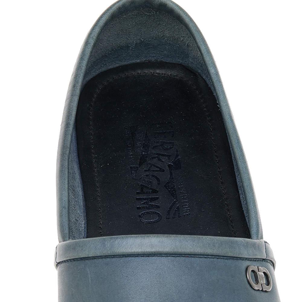 Men's Salvatore Ferragamo Blue Leather Slip on Espadrilles Size 43 For Sale
