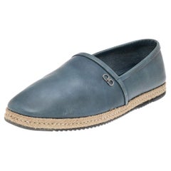 Used Salvatore Ferragamo Blue Leather Slip on Espadrilles Size 43