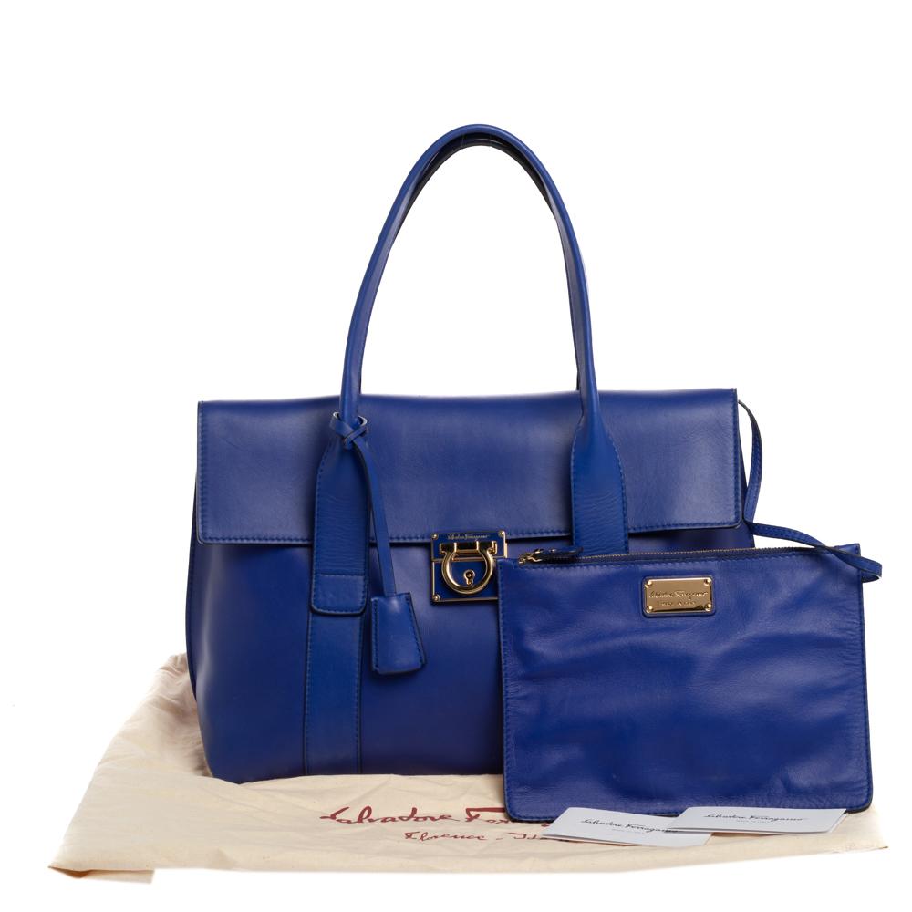 Salvatore Ferragamo Blue Leather Sookie Top Handle Bag 8