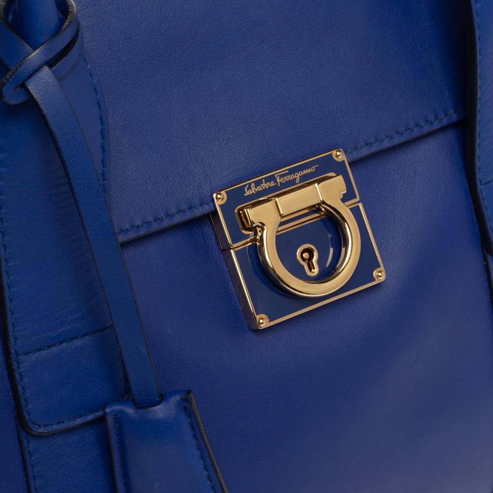 Salvatore Ferragamo Blue Leather Sookie Top Handle Bag 4