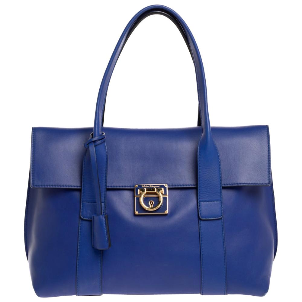 Salvatore Ferragamo Blue Leather Sookie Top Handle Bag
