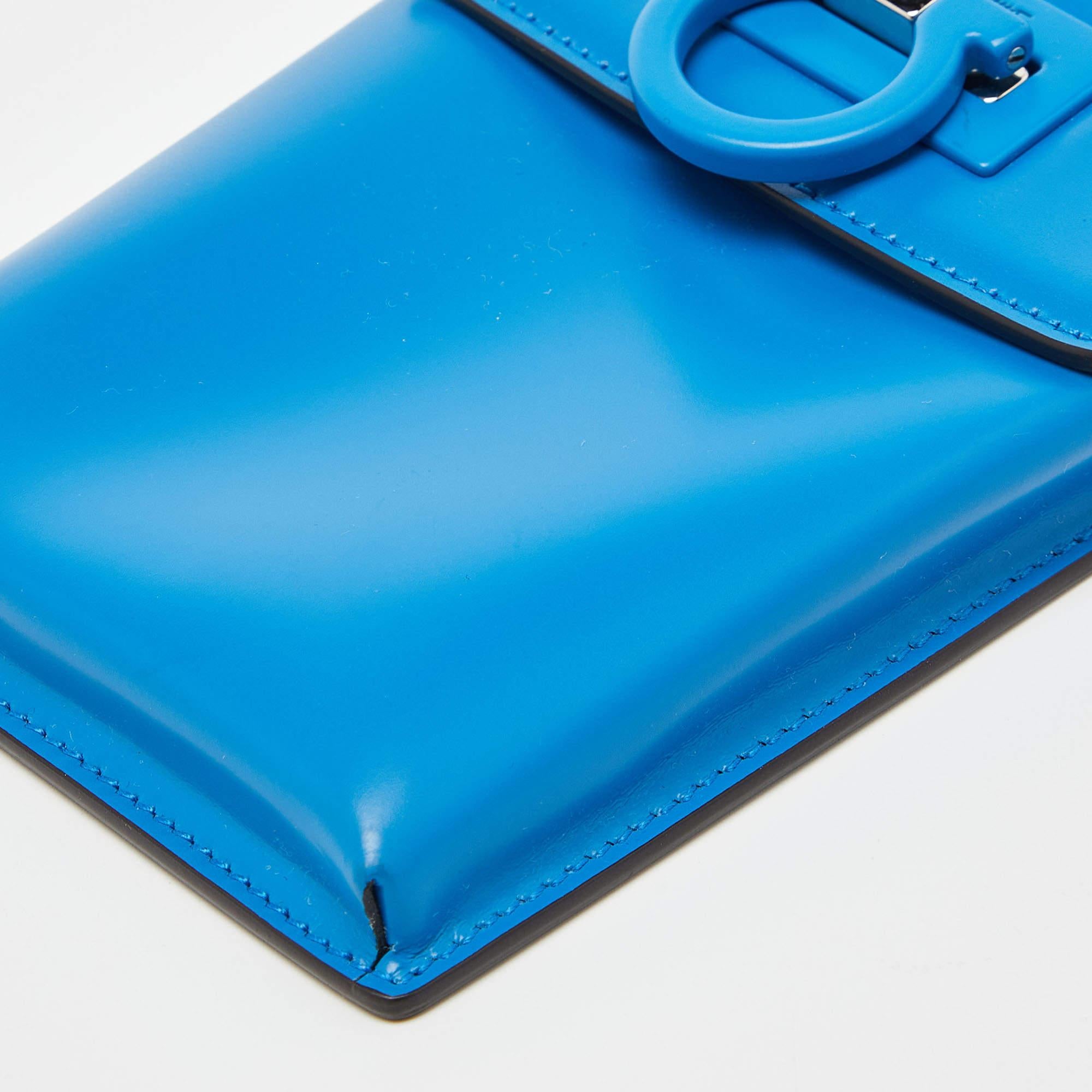 Salvatore Ferragamo Blue Leather Trifolio Phone Holder Crossbody Bag 6