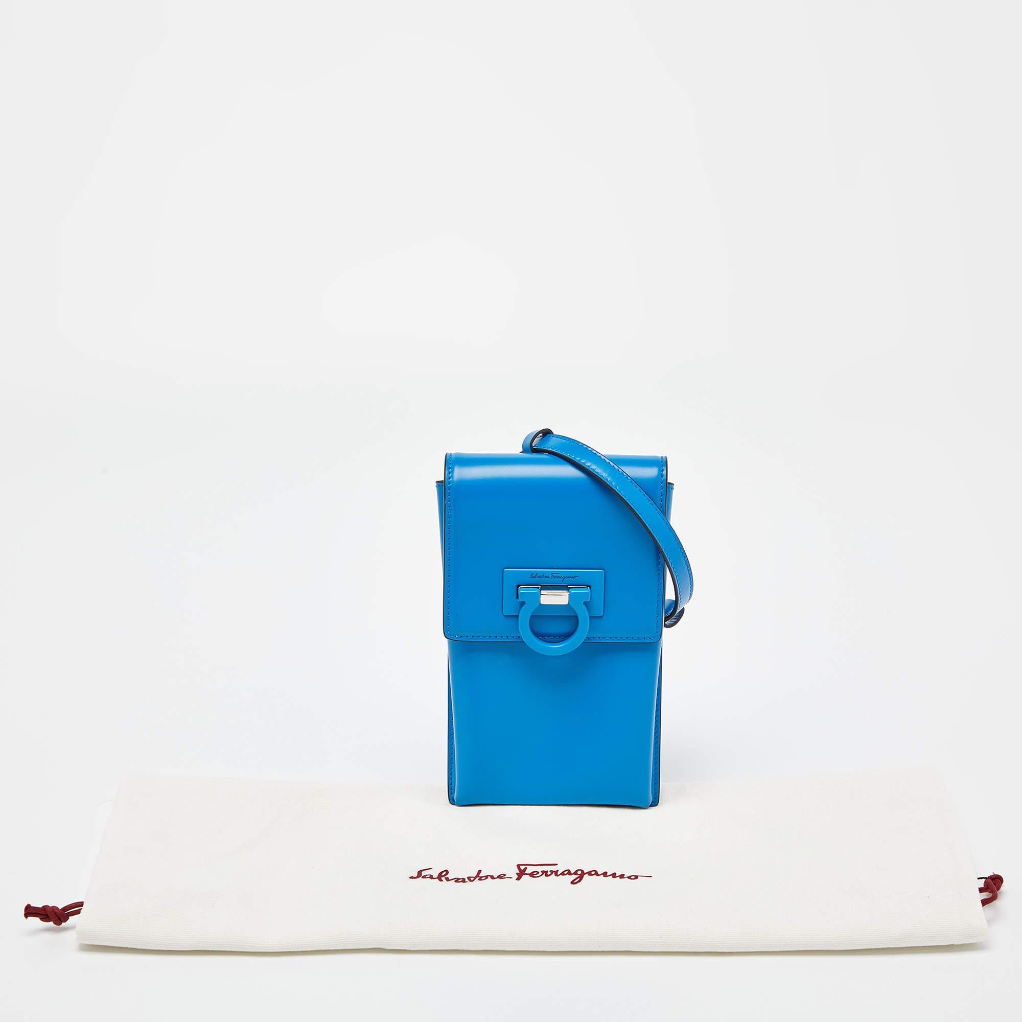 Salvatore Ferragamo Blue Leather Trifolio Phone Holder Crossbody Bag 7