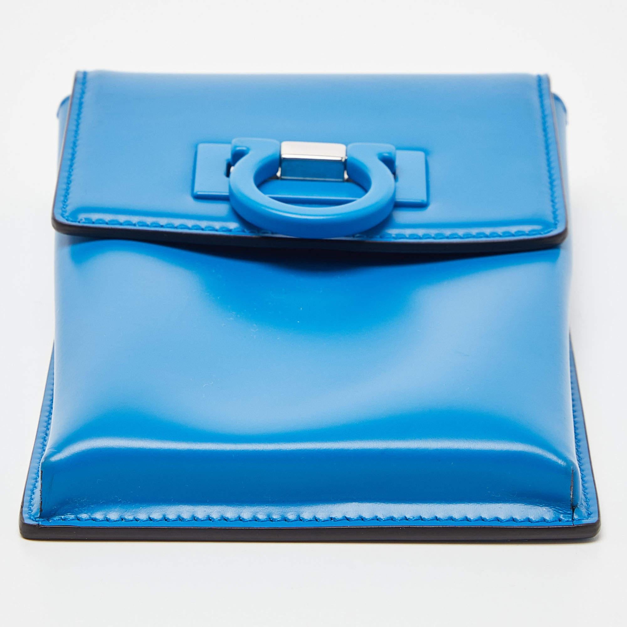 Salvatore Ferragamo Blue Leather Trifolio Phone Holder Crossbody Bag 1