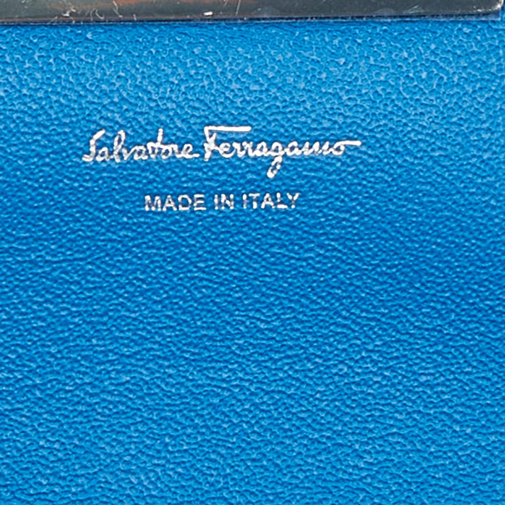 Salvatore Ferragamo Blue Leather Trifolio Phone Holder Crossbody Bag 2