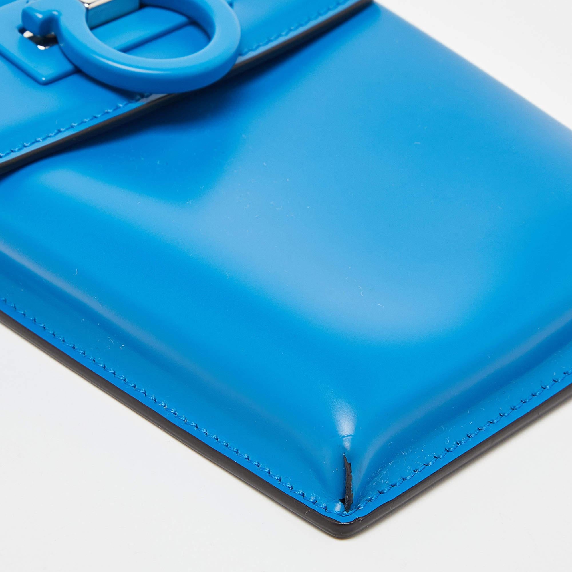 Salvatore Ferragamo Blue Leather Trifolio Phone Holder Crossbody Bag 4