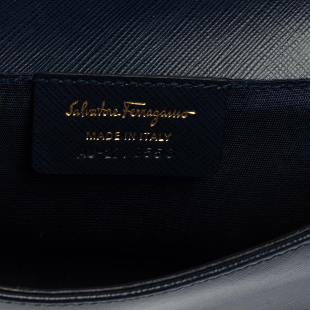 Salvatore Ferragamo Blue Leather Vara Bow Chain Shoulder Bag 7